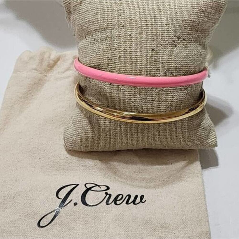 J. Crew Pink Enamel and Gold Tone Stackable Bangle Bracelet Set Stackable‎